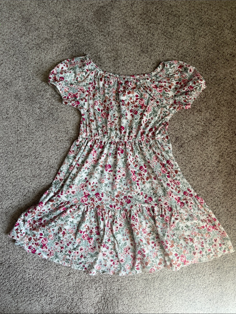 Girls Floral Smocked Waist Dress in Cream and Pink - Size 6